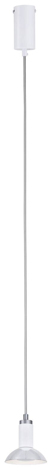 Vit taklampa med långt kabel och konformad skärm. Perfekt för moderna interiörer.