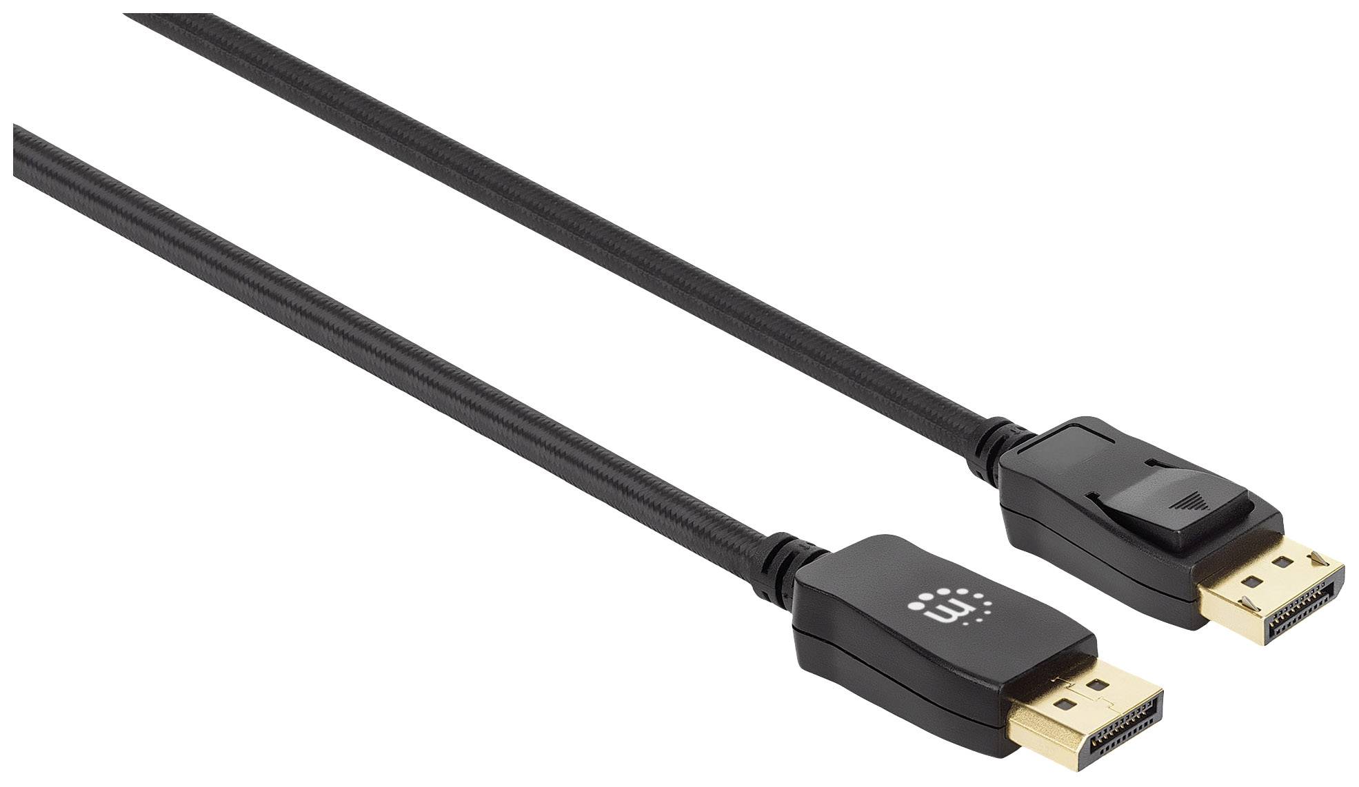 Två svarta DisplayPort-kablar med guldpläterade kontakter, lämpliga för överföring av högupplösta ljud- och videosignaler.