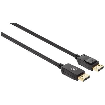 Två svarta DisplayPort-kablar med guldiga kontakter som ligger bredvid varandra. Den ena har en logotyp, den andra en rund pil.