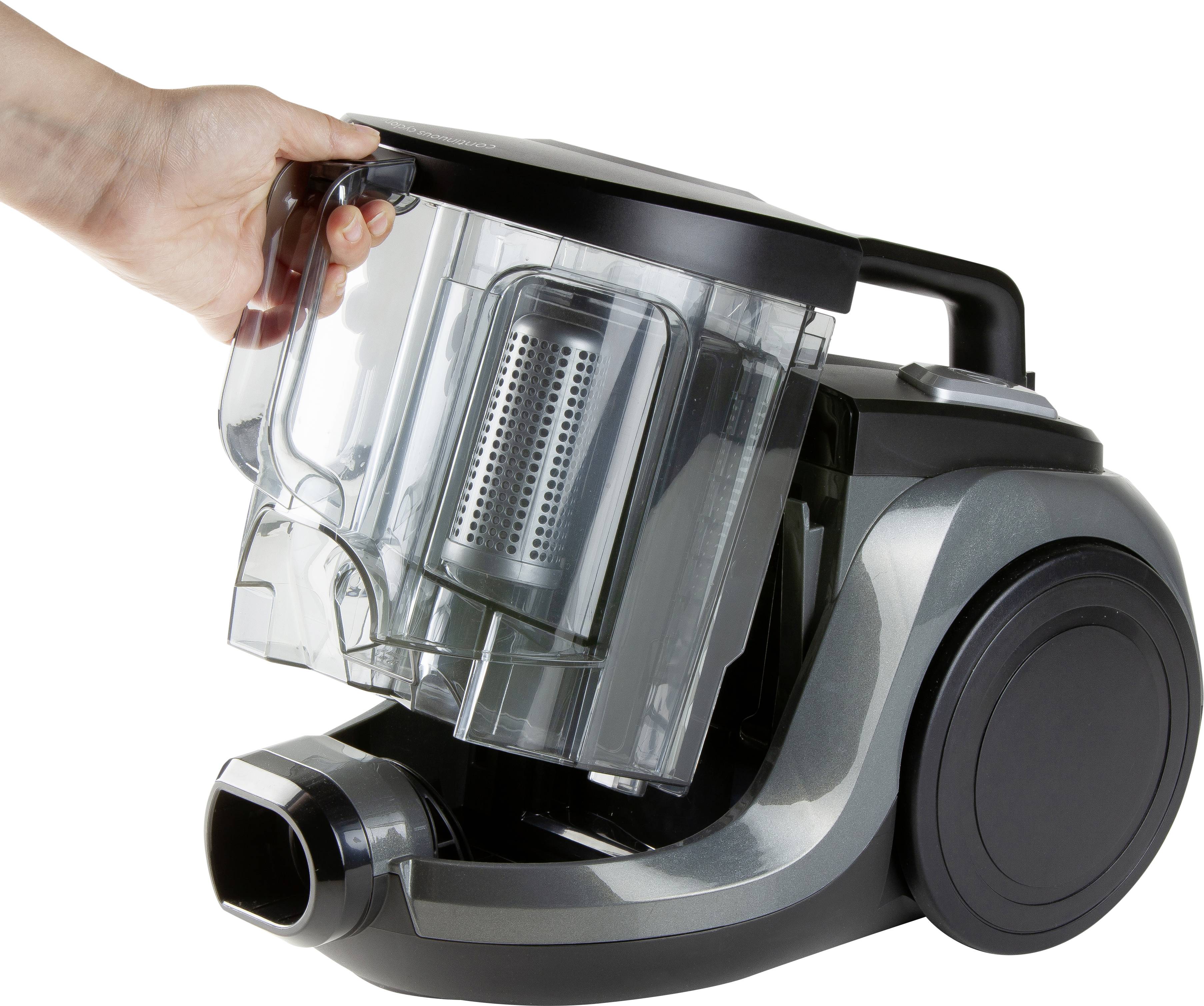 Dammsugare med borttagbar dammbox som kan hållas i en hand. Huvudegenskap är den enkla rengöringen genom borttagningsfunktionen.