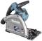 Ackumulator-baserad dyksåg från Makita i blått och silver, modellnummer XGT. Verktyg med ergonomiskt handtag, BL-motorteknik och dammsugningsanslutning.