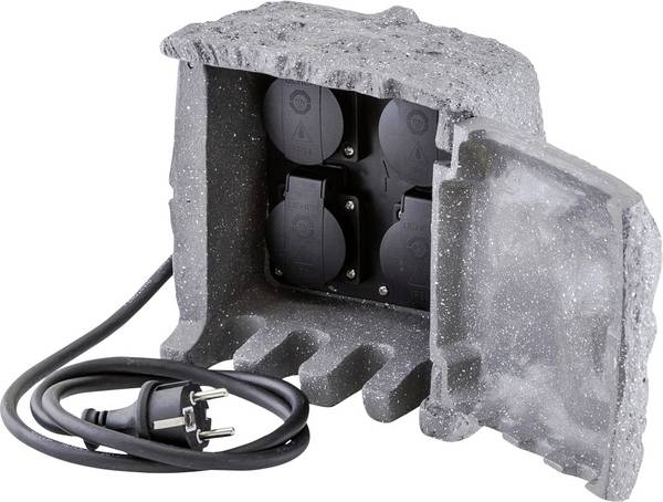 EVN 230415 Trädgårdsstickkontakt 4x  Granitgrå (matt) Stenoptik