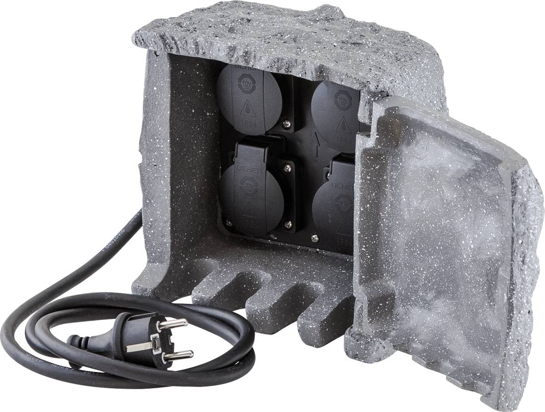 EVN 230415 Trädgårdsstickkontakt 4x Granitgrå (matt) Stenoptik-1
