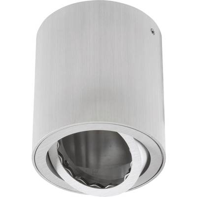 Silvrig cylindrisk infälld takarmatur med borstad metallfinish och rund öppning
