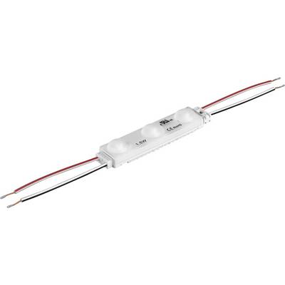 LED-modul i vitt med två anslutna ledningar, visad på en enkel bakgrund.