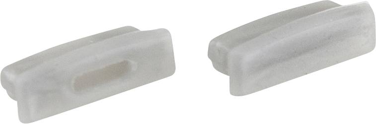 Två vita plastiska kabelklämmor med rundade kanter, visade på en helt vit bakgrund.