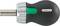 En svart skruvmejselhandtag med grön pil och ett metalliskt fäste, lämplig för olika skruvningsändamål.