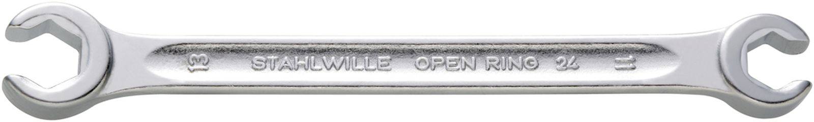 En silverfärgad skiftnyckel märkt 'STAHLVILLE OPEN RING 32'.