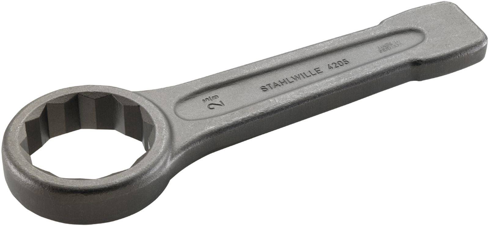 En massiv skiftnyckel av metall med inskriptionen 'Stahlwille 4205', använd för att dra åt eller lossa skruvar.