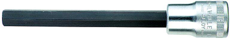 Sexkantig nyckel med kromfärgat cylindriskt handtag.