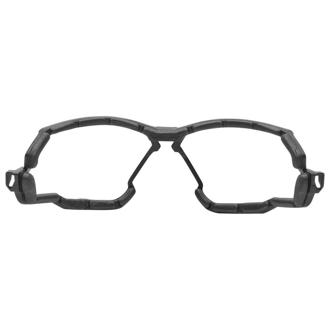 Ett svart sportsolglasögon med robust ram utan glas, lämpligt för integration i skyddsglasögon eller en hjälm.