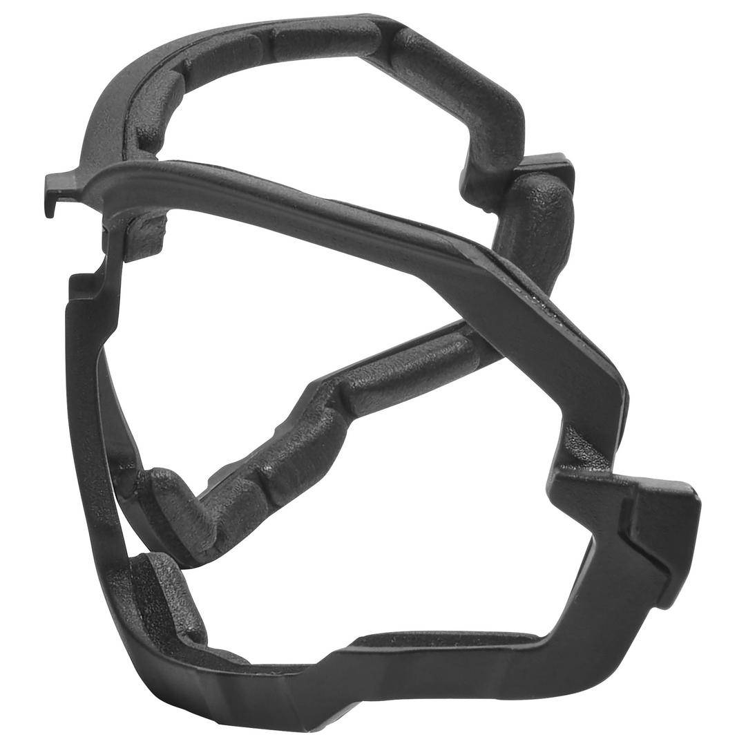 Plastdetalj med oregelbunden, böjd form, möjligen ett hölje eller ett förbindelselement.