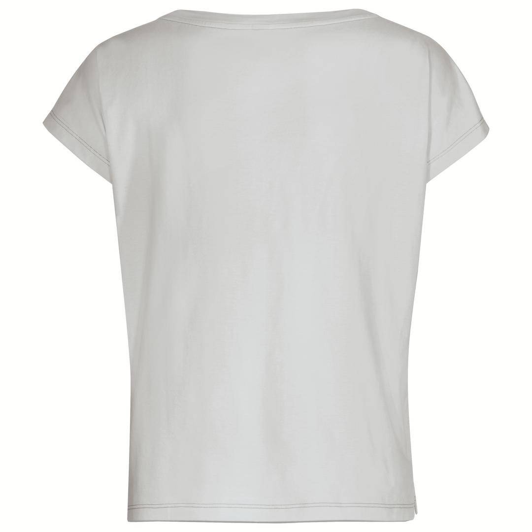 En enkel, vit t-shirt med korta ärmar, visad bakifrån.
