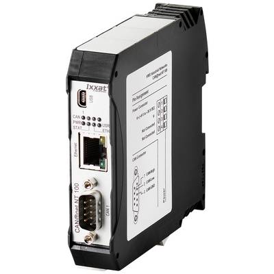 En kommunikationsenhet med anslutningar för CAN och Ethernet. På enheten syns USB-port, statuslampor och ett diagram över pinnernas fördelning.