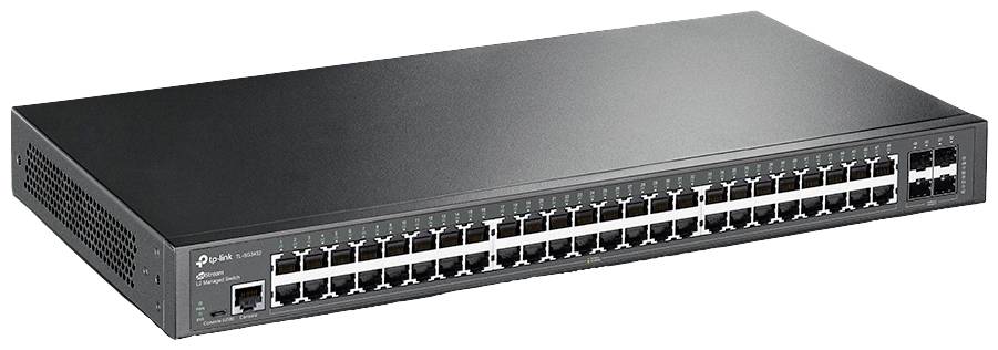 En nätverksswitch med flera Ethernet-portar, lämplig för att ansluta många enheter i ett lokalt nätverk.