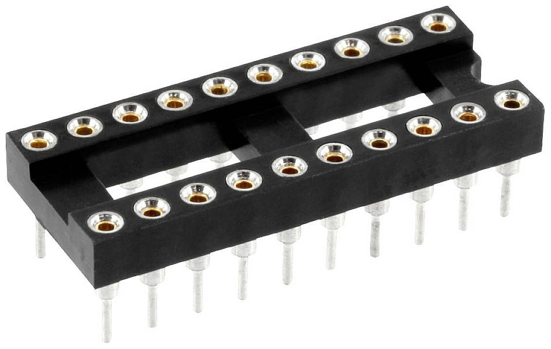 SIL-sockel med 16 stift, vanlig användning i elektroniska kretsar för montering av integrerade kretsar (IC).