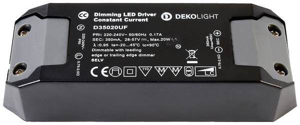 Deko Light Basic DIM CC LED transformator  Konstantström 20 W 350 mA 28 - 57 V dimbar, Överbelastningsskydd 1 st