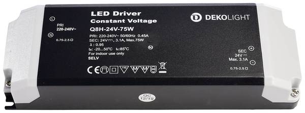 Deko Light Basic CV LED transformator  Konstantspänning 75 W 3100 mA 24 V Överbelastningsskydd 1 st