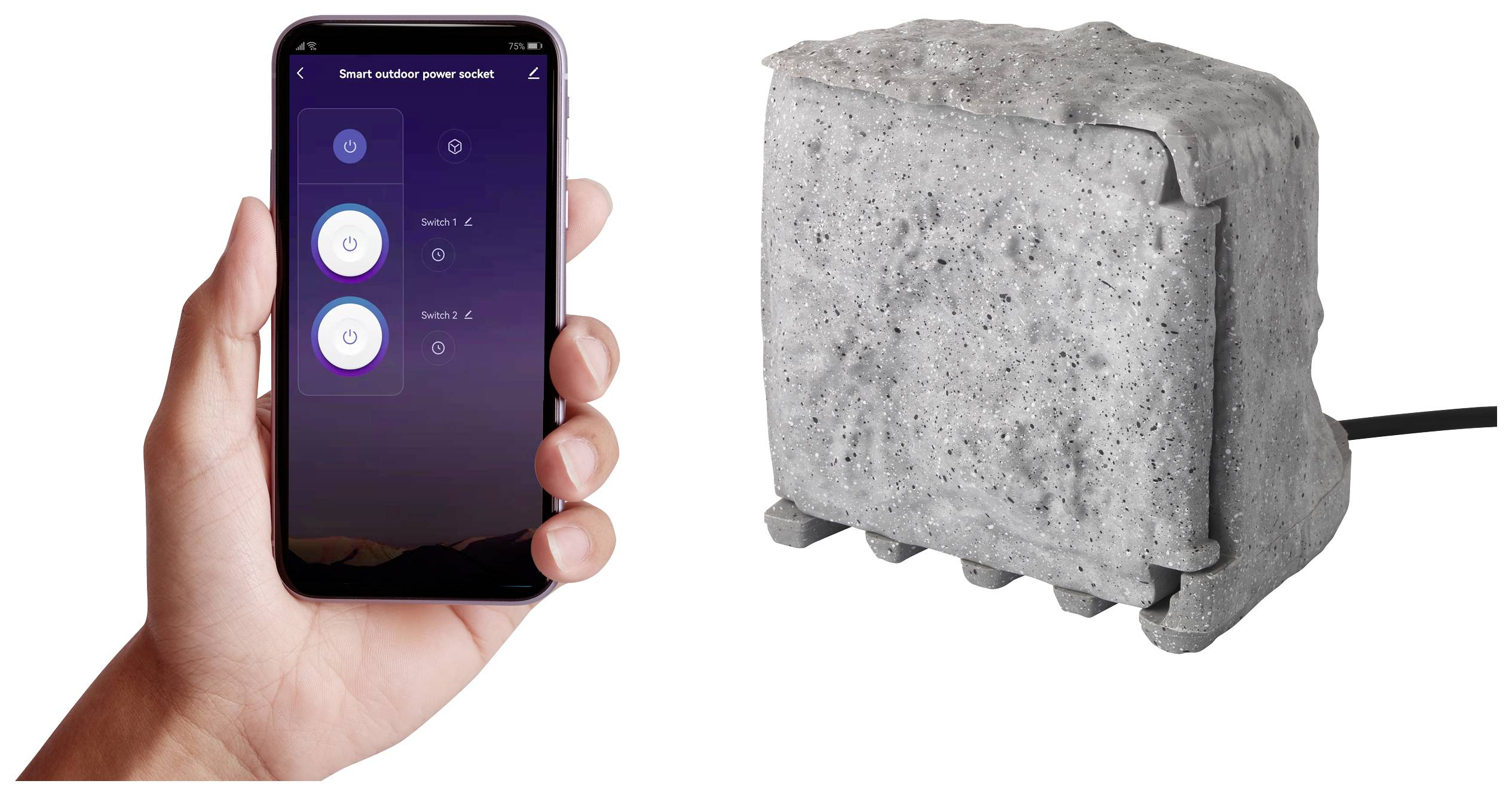 Sygonix SY-5050592 Trädgårdsstickkontakt Grå med brytare, Stenoptik, styrs med app