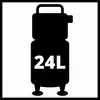 Denna illustration visar en stiliserad, svart silhuett av en cylindertank märkt '24L', sannolikt en kompressor.