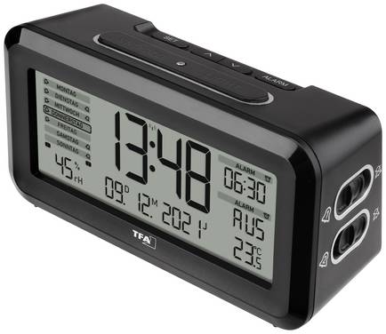TFA Dostmann  60.2562.01  DCF  Väckarklocka  Svart, Silver  Larmtider 2    Stor display