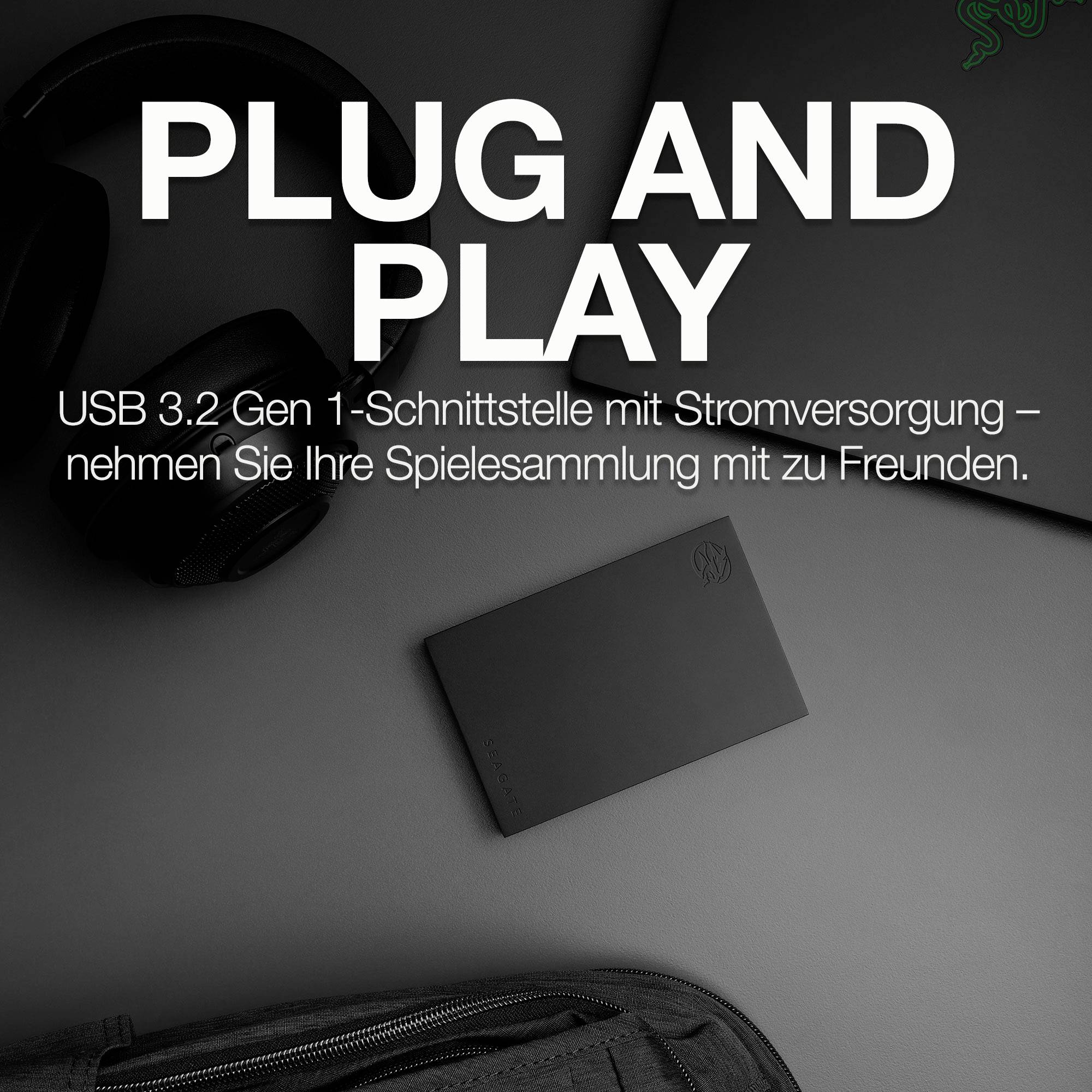 Sätt i och kom igång. USB 3.2 Gen 1-gränssnitt med strömförsörjning – ta med din spelsamling till kompisar.