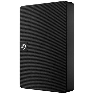 Extern svart hårddisk med räfflad yta och Seagate-logotyp, avsedd för datalagring.