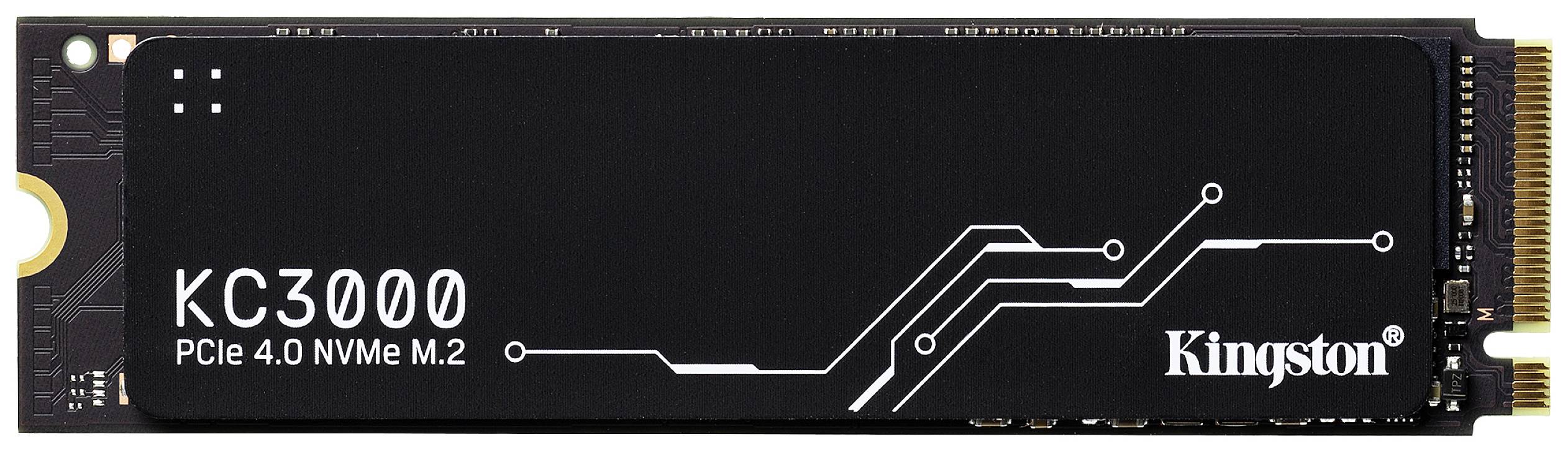 SSD-modul 'KC3000 PCIe 4.0 NVMe M.2' från Kingston i närbild, visar tekniska anslutningar och varumärke.