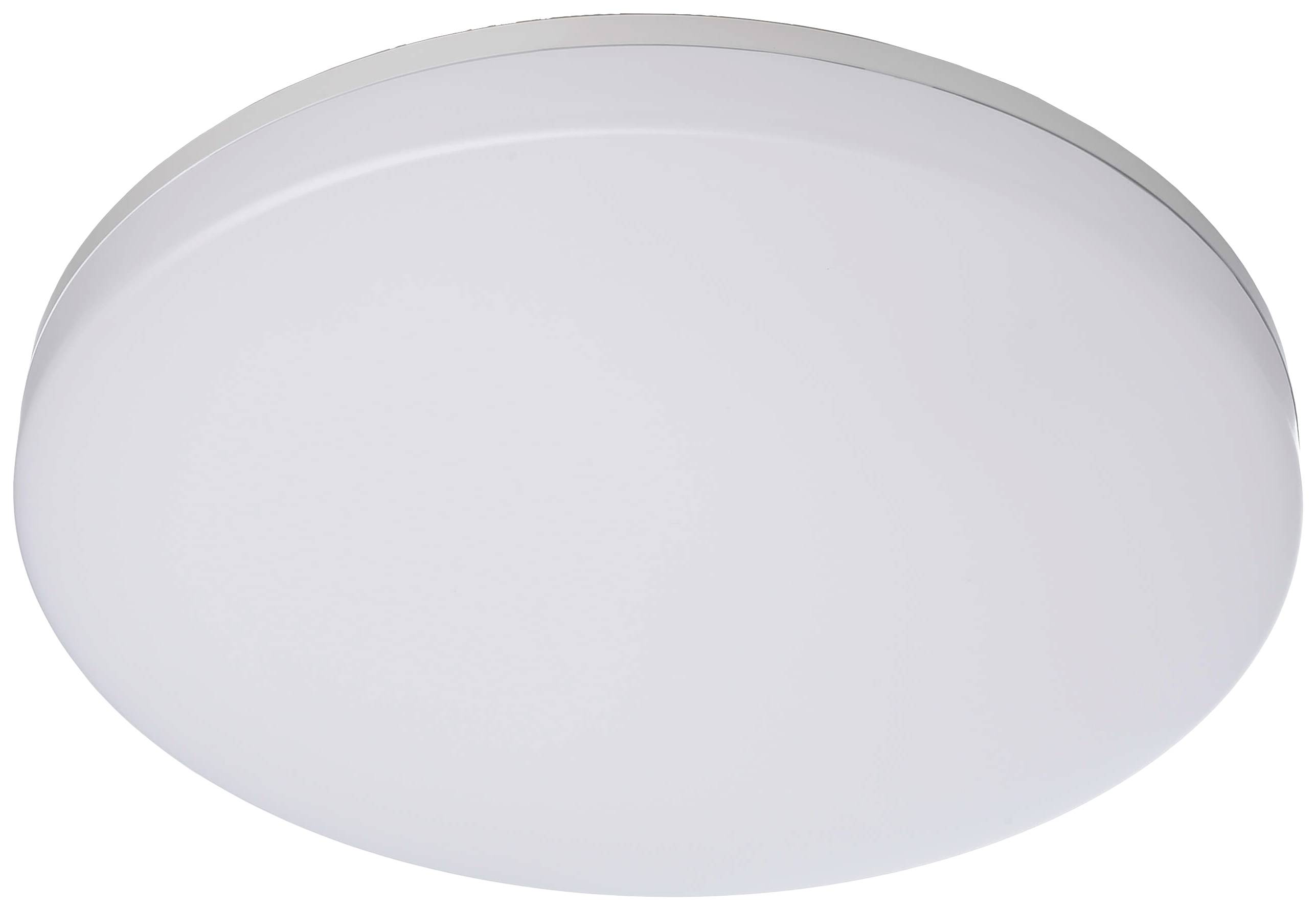 En rund, vit taklampa med enkelt design, lämplig för moderna interiörer.
