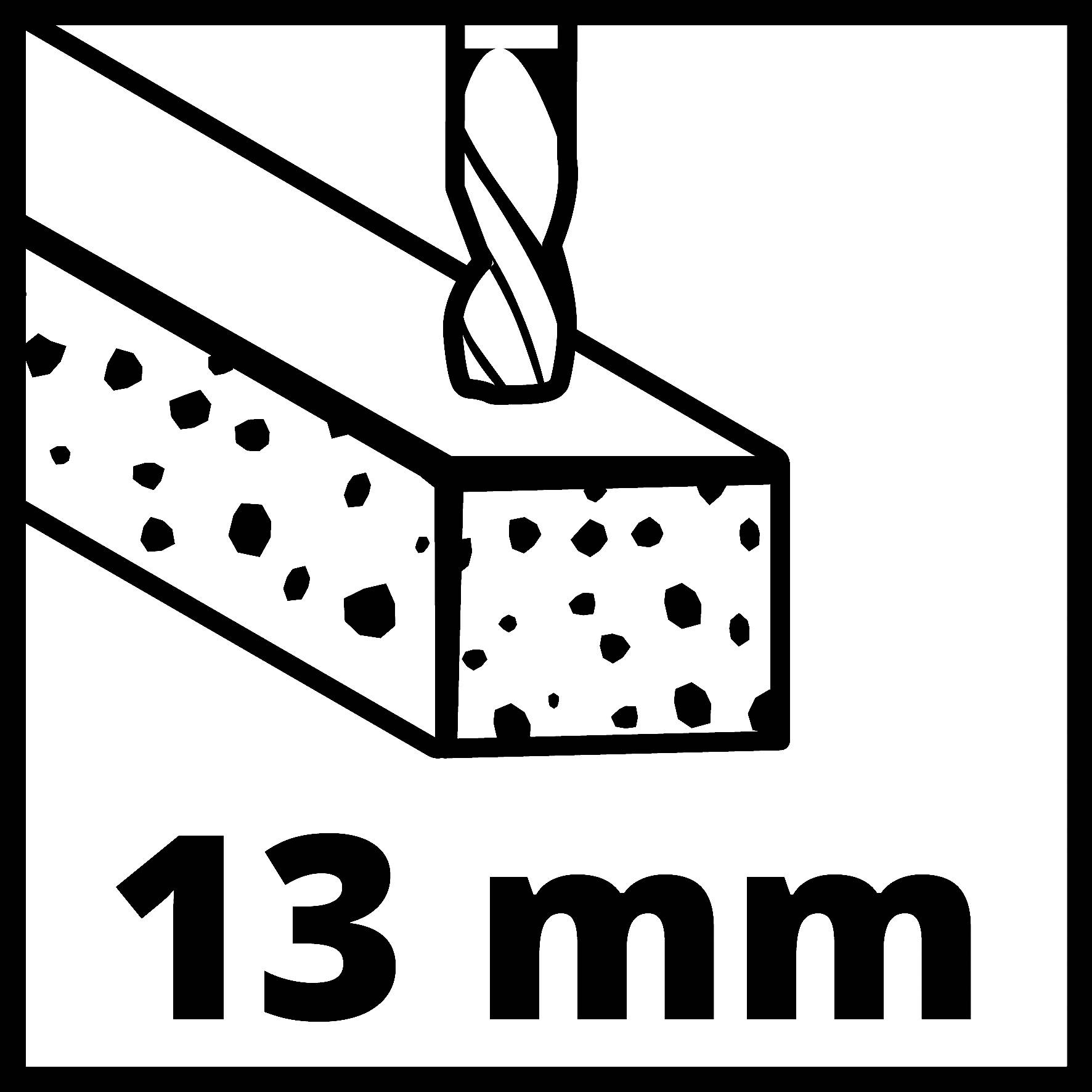 Illustration av en borr som bearbetar ett rektangulärt material, med texten: 13 mm.