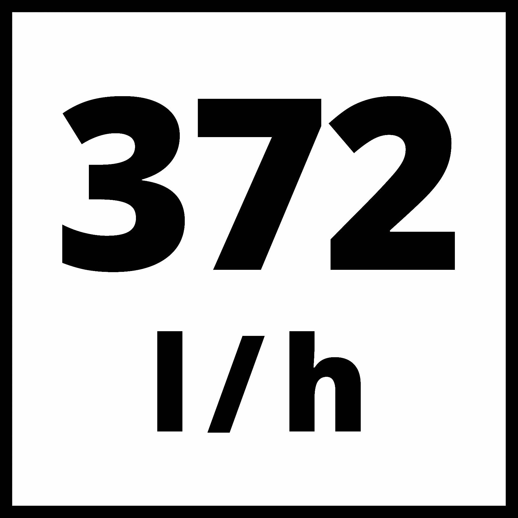 372 l/h visar flödesgraden i liter per timme.