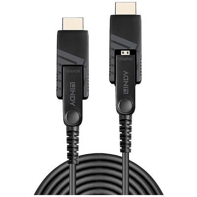 Två svarta HDMI-kablar med märkta ändar 'Source' och 'Display'. Kabeln är kompakt upprullad.