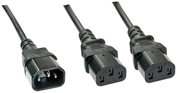 LINDY Ström Y-kabel [1x Apparat hane C14 - 2x Apparat hona C13] 1.00 m Svart