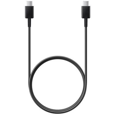 Svart USB-C-kabel med kontakter i båda ändar, visad i en slinga.