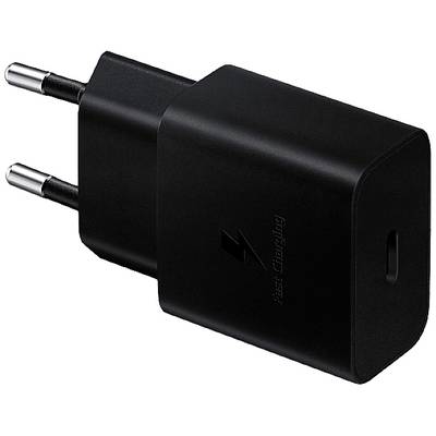 Svart USB-laddare med två kontakter och texten 'Snabbladdning'.