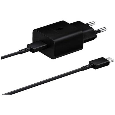 Svart USB-C-laddare med kabel, Euro-kontakt och snabbladdningsfunktion. Lämplig för många elektroniska enheter och smartphones.