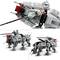 LEGO-modell av ett science fiction-rymdskepp och löpare. Detaljrik med röd-grå element och figurer.