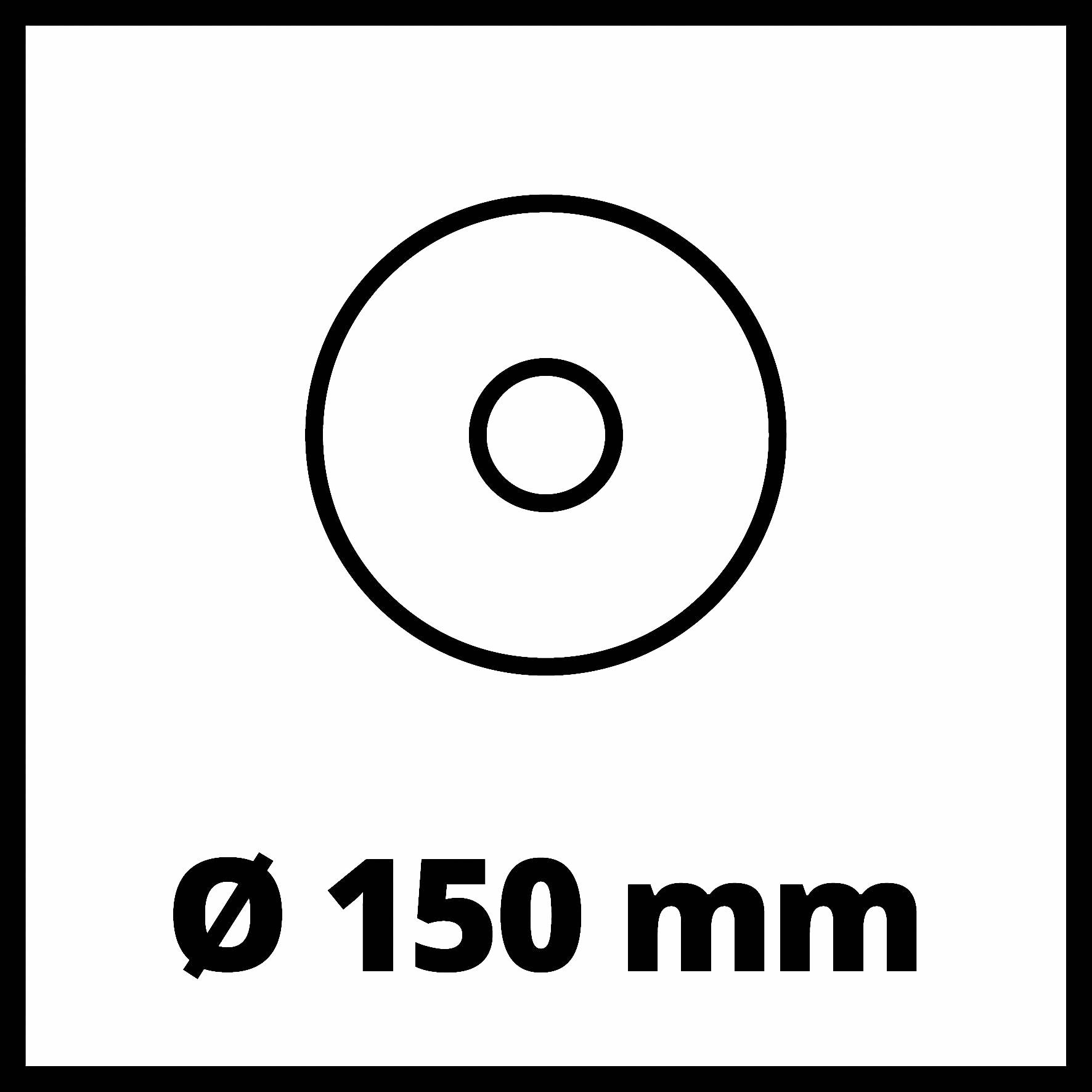 Bilden visar en symbol för en cirkel med en diameter på 150 mm, representerad av 'Ø 150 mm' under cirkeln.