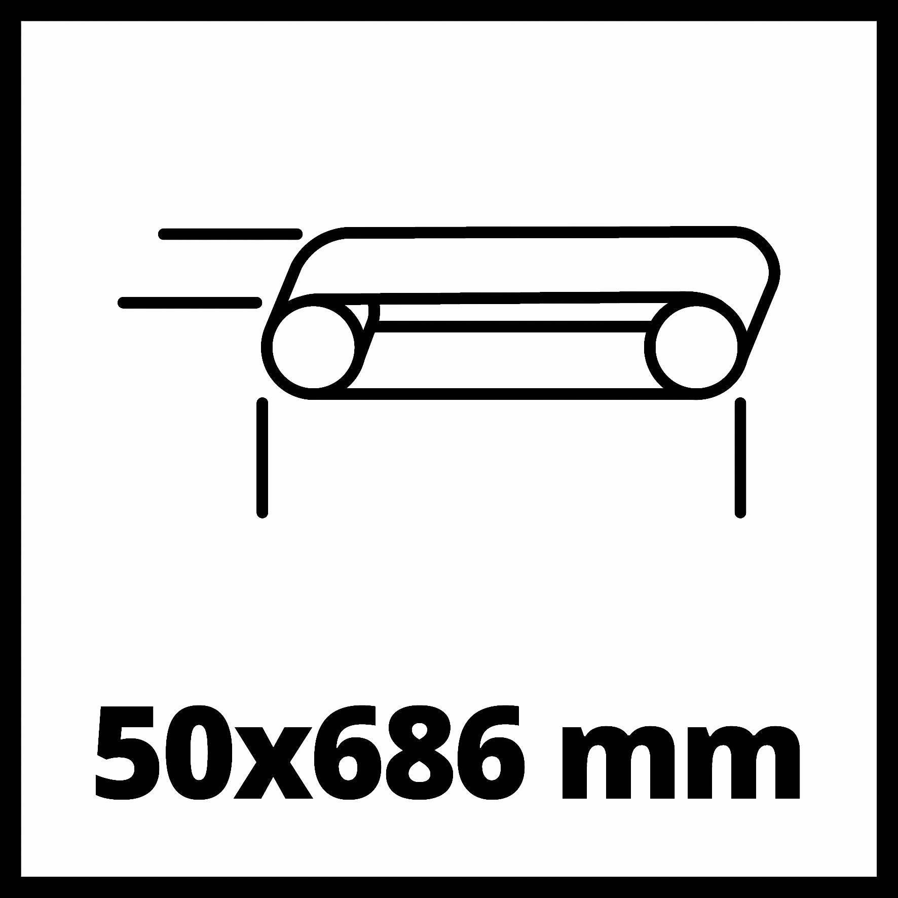 Diagram över ett transportband med måtten 50x686 mm.
