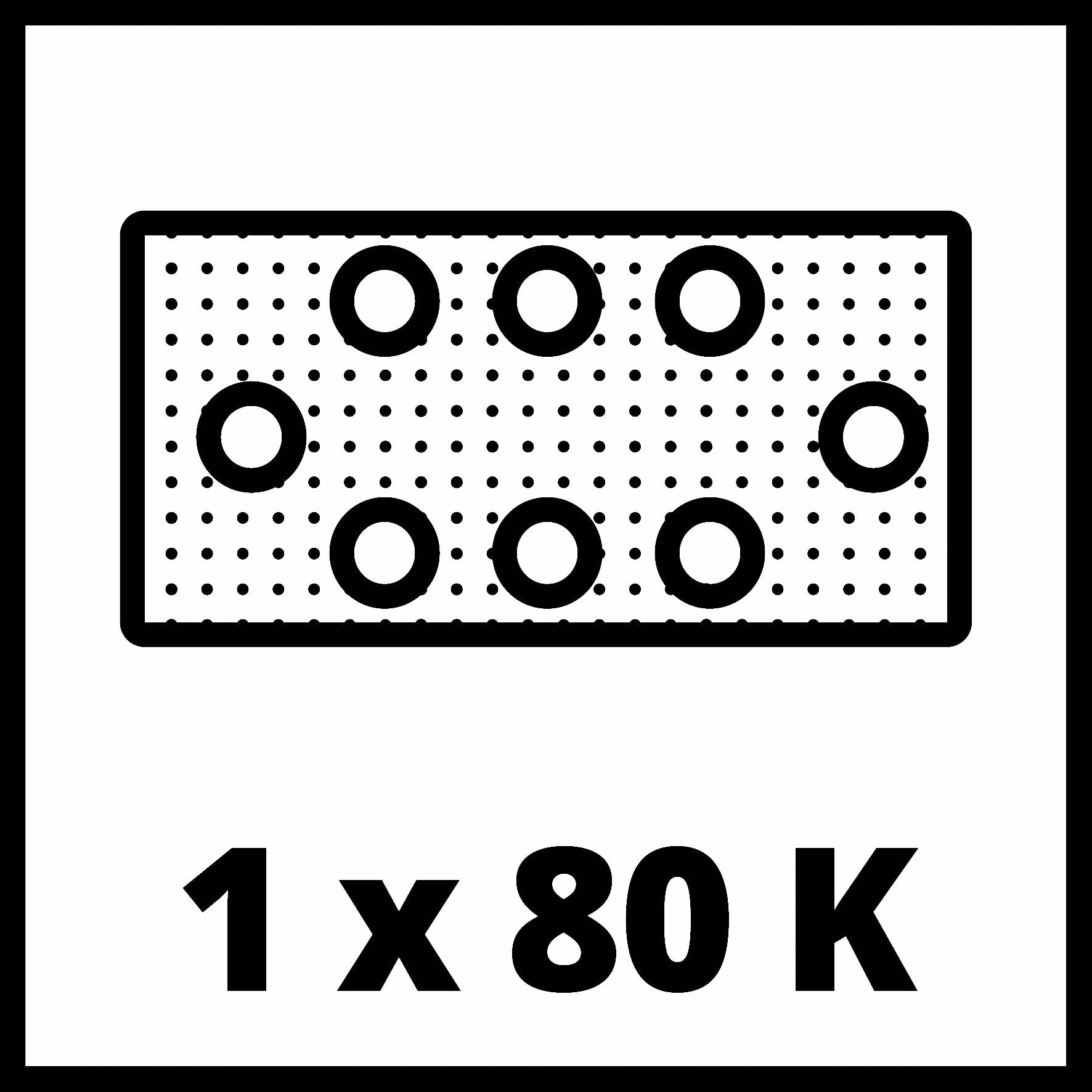 'Grafik med rektangulärt punktmönster och sex ifyllda cirklar ovanför. Under står det '1 x 80 K'.'