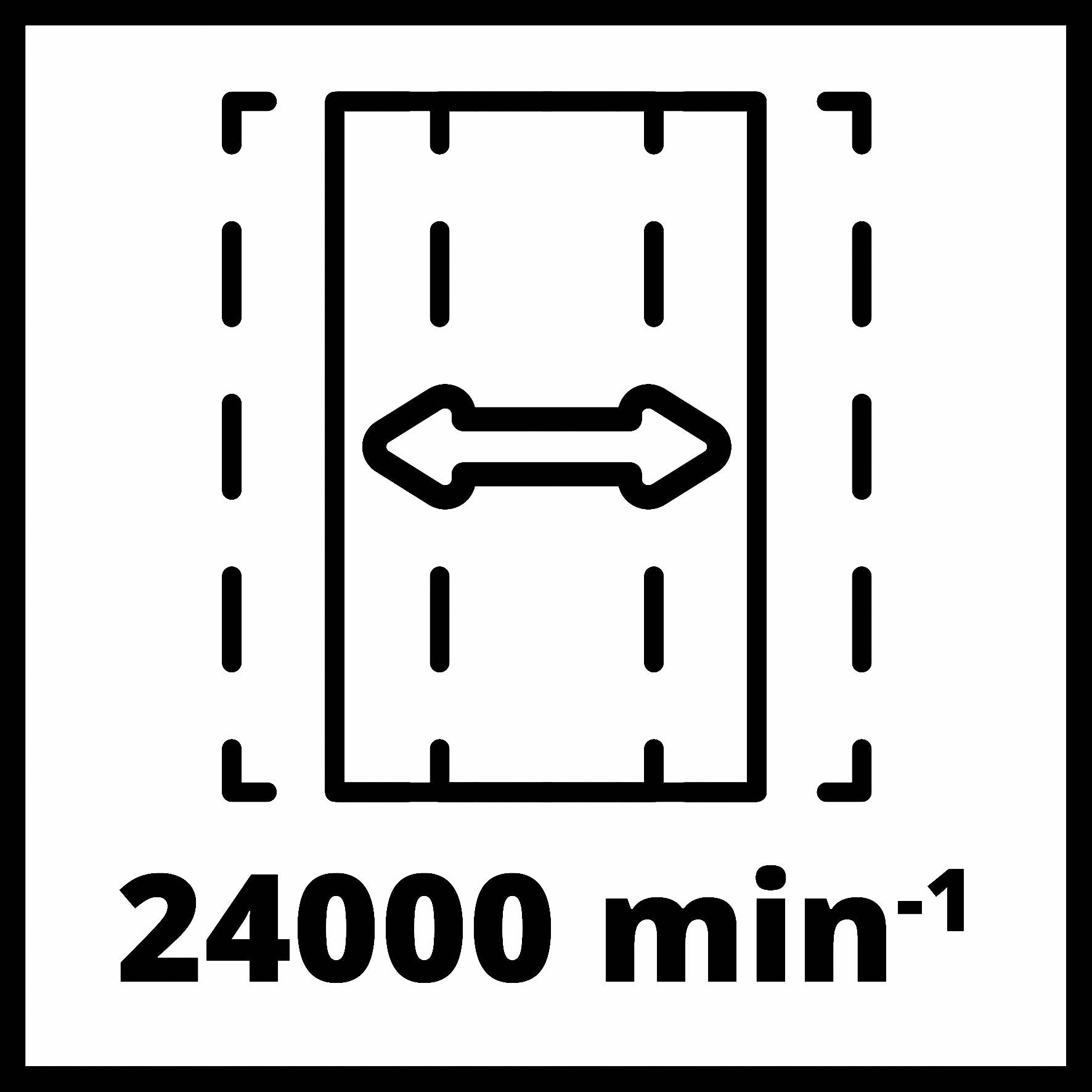 Bilden visar en symbol för en maximal varvtal på 24 000 varv per minut, illustrerad genom en pil och streckade linjer.