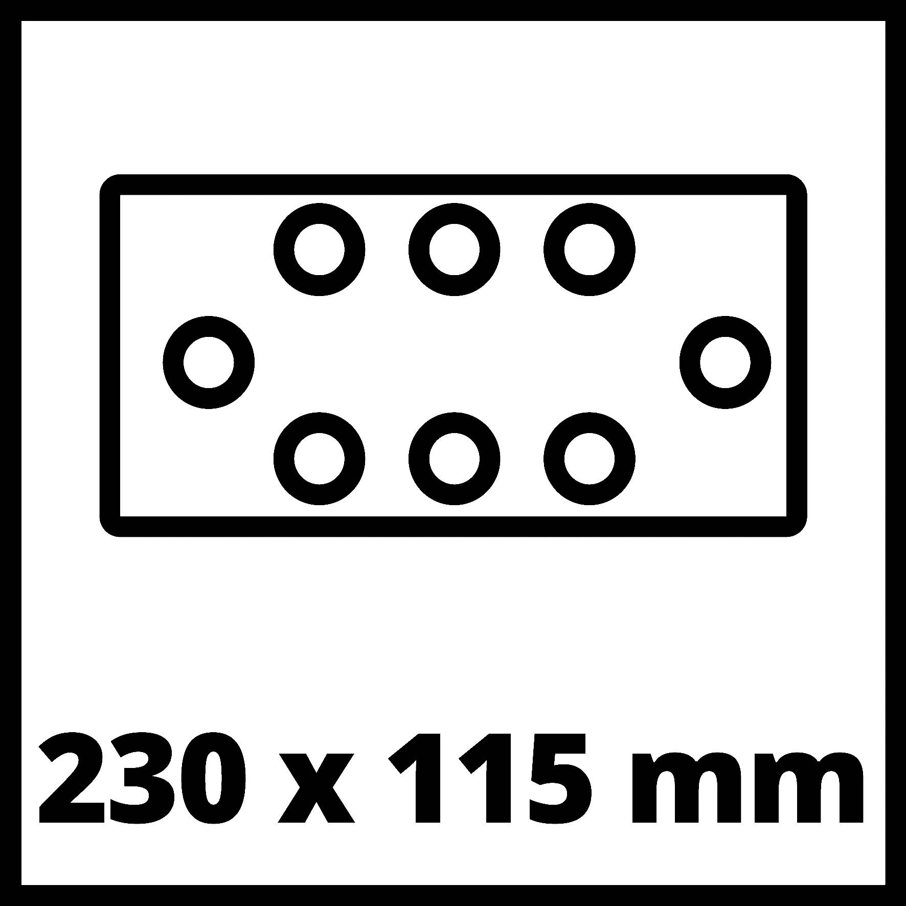 Rektangulär tegelsten med åtta runda hål och måtten 230 x 115 mm.