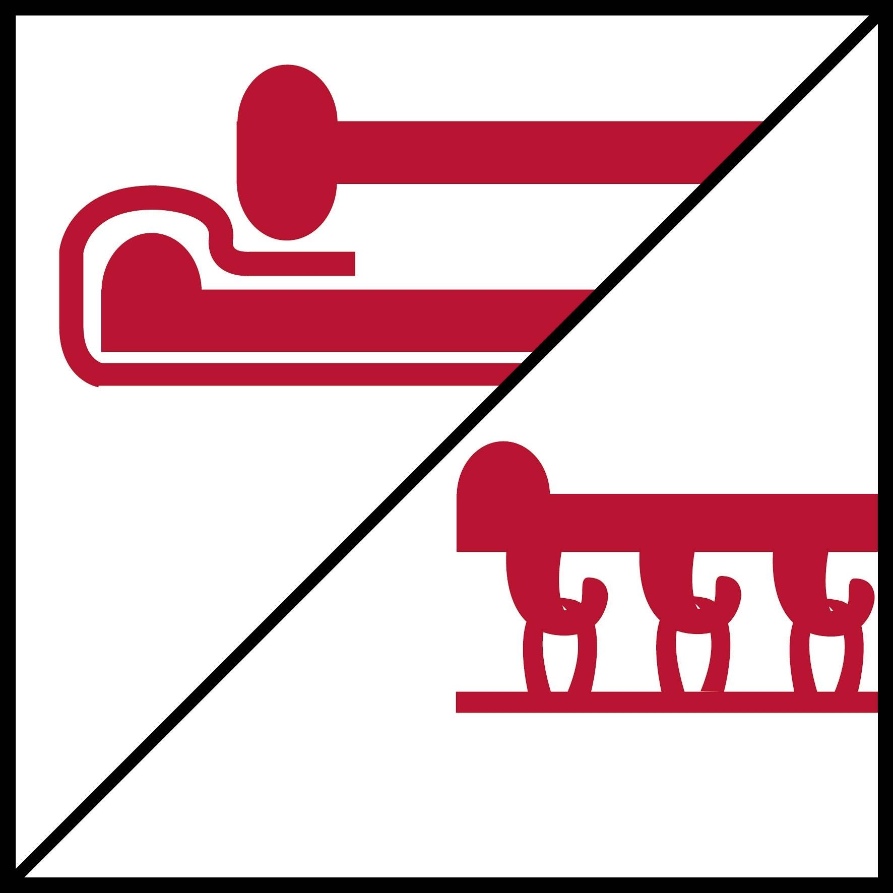 Symbol för att märka skidhandskar med svetsade sömmar som ger vattenskydd. Visar ett tvärsnitt av sömmen.