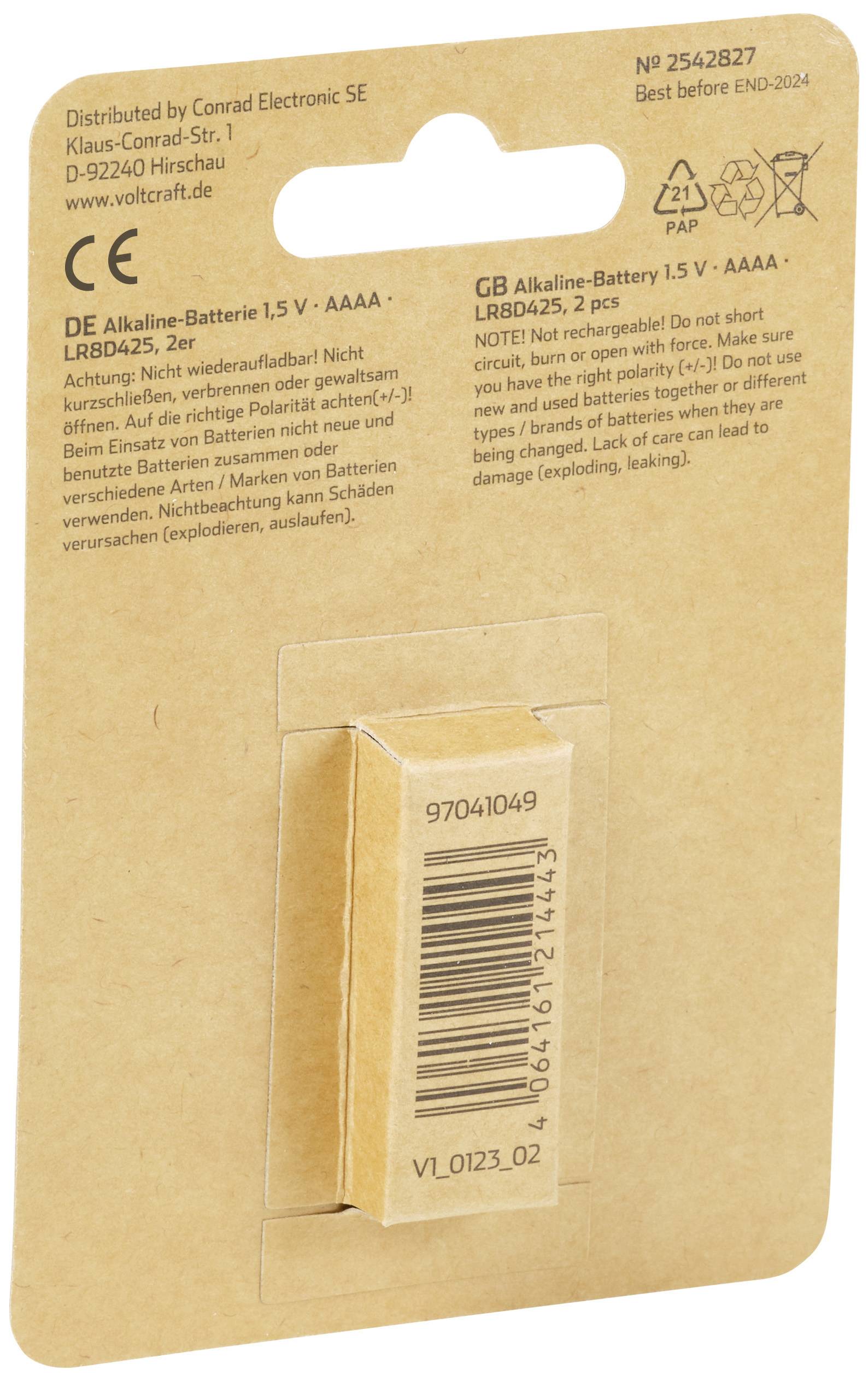 VOLTCRAFT LR8 Mini (AAAA)-batteri AAAA (R61) Alkaliskt 1.5 V 500 mAh 2 st-3