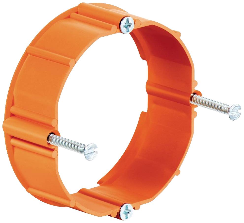En orange kabelskyddsring med två skruvar som går genom den, används för att fästa vid ytor.