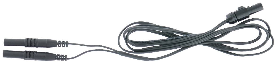 En svart kabel med en huvudkontakt på ena sidan och två delade kontakter på den andra sidan.