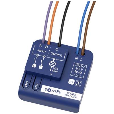 Liten elektrisk modul med kablar för anslutning till ett 240V elnät. Märkt med 'INPUT', 'OUTPUT' och '10A Max'.