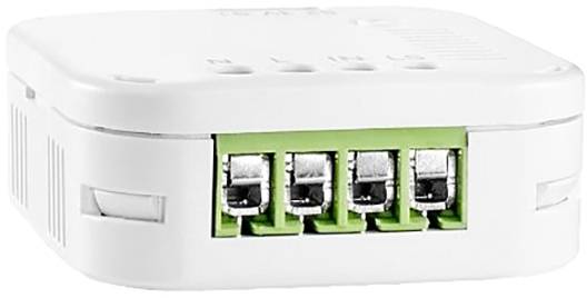 Vit nätverksuttag med fyra gröna Ethernet-portar på framsidan.