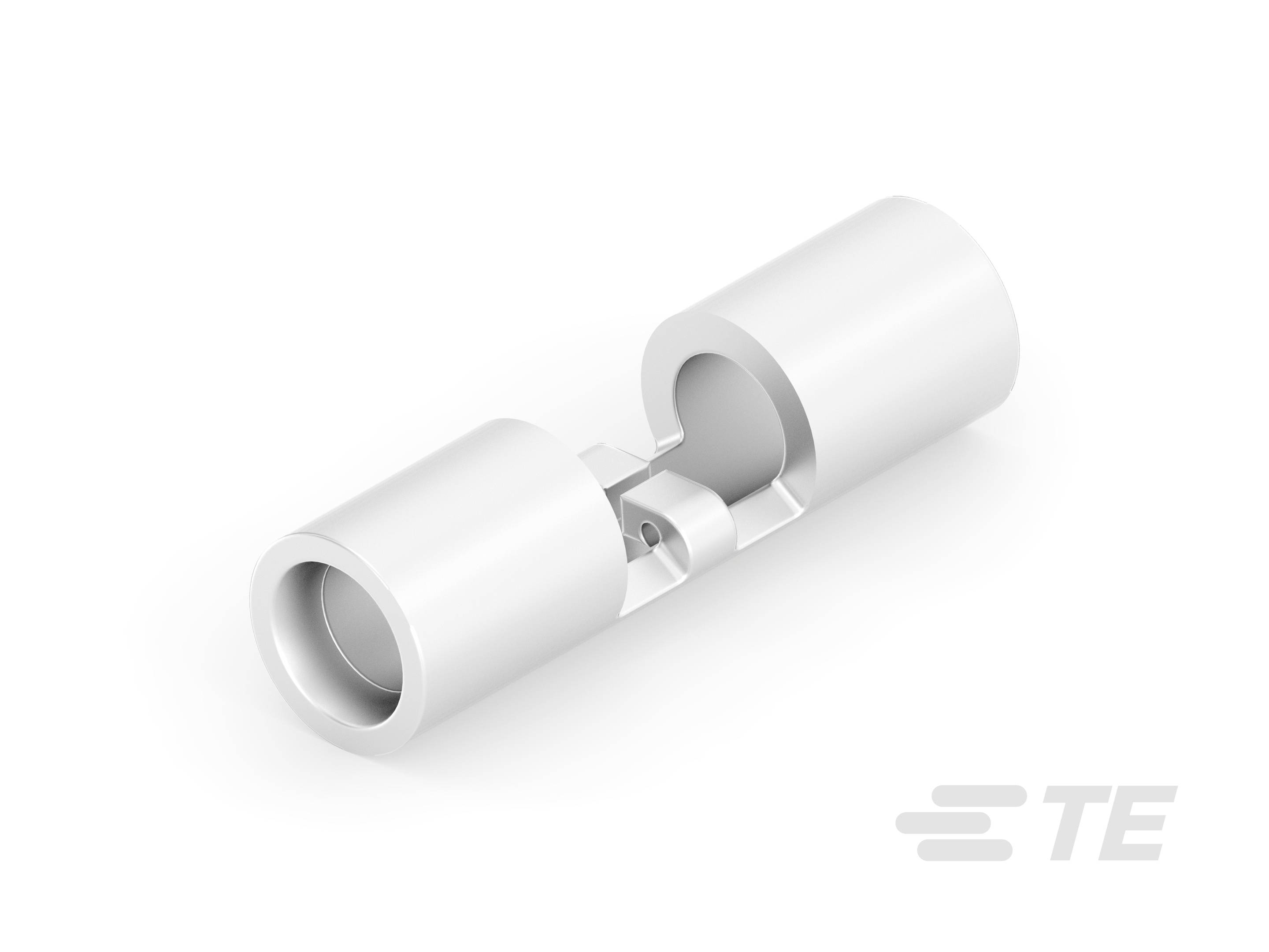 Elektrisk kontakt med ett cylindriskt, metalliskt utförande. Visar hur två kablar kan anslutas.
