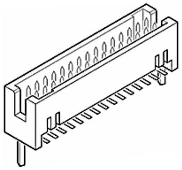Diagram av en stiftkonnektor med flera stift ordnade i rader, används för elektroniska kretsar.